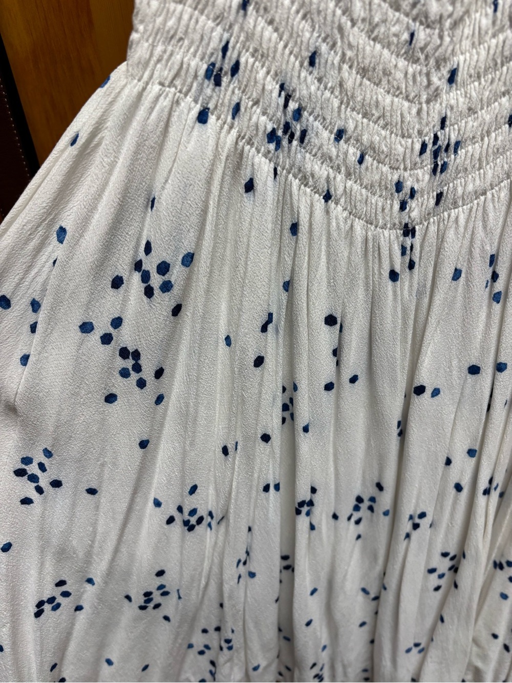 Lulus White Off-Shoulder blue polka dot dress - small - Picture 2 of 4